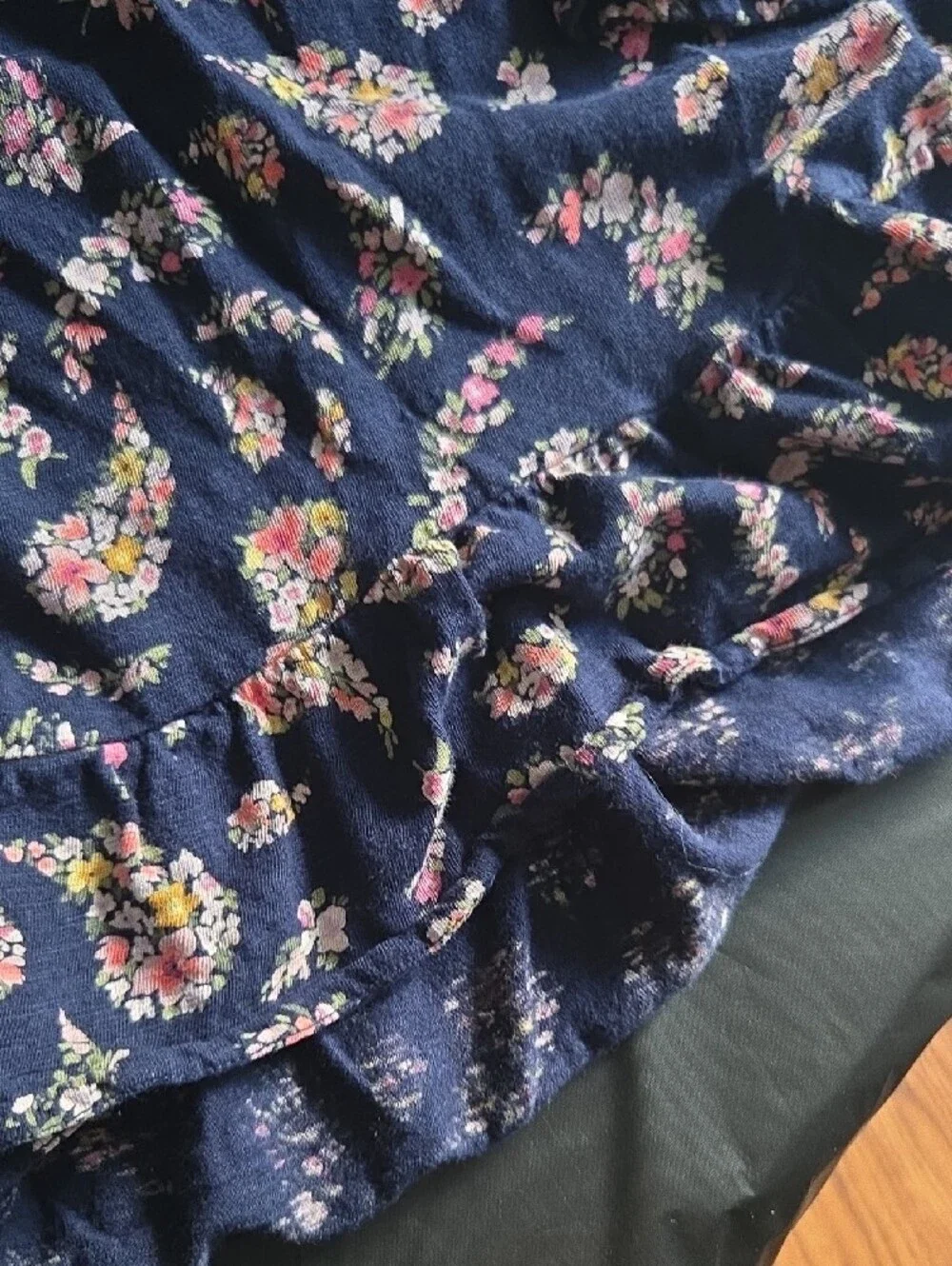 Old Navy Navy Floral Peasant Top with Pink and Yellow Flowers